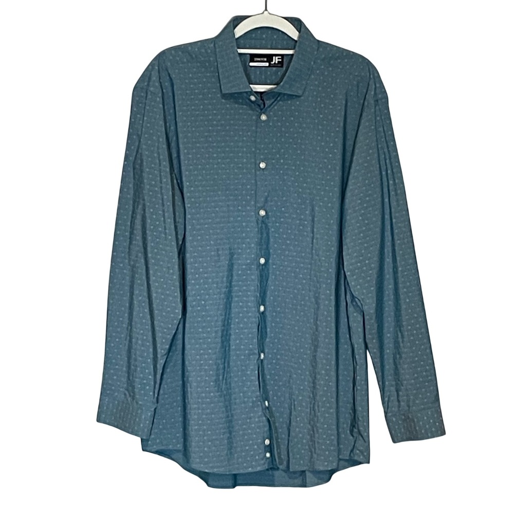 JF J.Ferrar Mens Teal Blue Geometric Diamond Stretch Long Sleeve Shirt Large